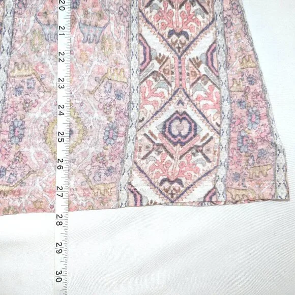 Rachel Zoe | 100% Linen Tassel Tank Top Pink & Beige Motif | Size Medium - Picture 11 of 11